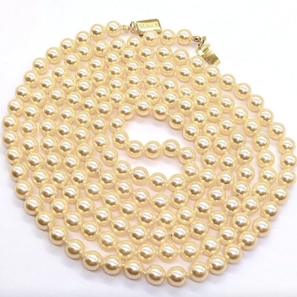 1970s 60" MONET Vintage Oyster Cream Knotted Glass Pearl Necklace-Rare-Unworn! - Picture 2 of 7
